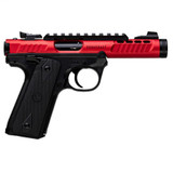 Ruger Mark IV 22/45 Lite 22LR 4.4" Threaded Barrel Anodized Finish Red Checkered Grips Adjustable Rear Sight Ambidextrous Safety 10 Rounds 2 Magazines