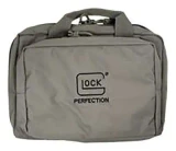 Glock OEM Double Pistol Case, Gray, Dual Padded Compartments - AP60301, Glock OEM Double Pistol Case in Gray. Features dual padded handgun compartments, five magazine holders, three zippered storage pockets, and a reinforced carry handle. UPC: 764503029042.