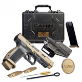 CANIK, TTI Combat, SA, Polymer Framed Pistol, FS, 9MM, 4.6" Ported and Fluted Barrel, Canik Compensator, TTI Bronze, AdJ Rear Sight, Fiber Optic Front Sight, 18 Rounds, 2 Magazines
