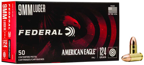 Federal Ammunition American Eagle 9mm Luger 124 Grain Full Metal Jacket