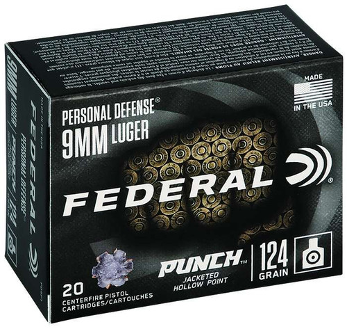 Federal, Premium, Punch, 9MM, 124Gr, Jacketed Hollow Point, 20 Round Box