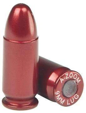A Zoom 9mm snap caps, 9mm dummy rounds 5 pack, handgun training rounds close up, dry fire snap caps, reusable 9mm practice cartridges, A Zoom accessory