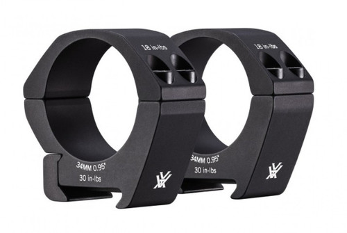 Vortex 34mm low scope rings, Vortex Pro Series 0.95 rings, low profile rifle scope rings, Vortex optics mounting rings, 34mm tube scope rings low, Vortex ring close up, precision rifle scope rings