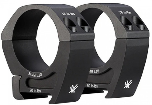 Vortex Pro Series 34mm Rings Medium (1.10"), The Vortex Pro Series 34mm medium scope rings are designed for securely mounting riflescopes with 34mm tubes. Featuring a 1.10 inch height, these rings provide a stable and reliable mounting solution for precision shooting and hunting applications. Precision machined for durability and consistent alignment, the Pro Series rings help ensure dependable optic performance.