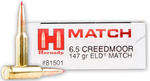 Hornady Match 6.5 Creedmoor Ammo 147 Grain Hornady ELD Match Polymer Tip Box of 20, Hornady Match 6.5 Creedmoor, Hornady 81501, 147 grain ELD Match, 6.5 Creedmoor match ammo, Hornady ELD Match ammunition, long range rifle ammo, precision rifle ammunition, competition shooting ammo, 090255815016, Hornady match grade ammo
