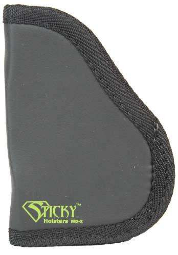 The Sticky Holster MD-2 is an ambidextrous holster designed for small semi-automatic pistols with barrels up to 3.3 inches. Featuring a non-slip exterior, it stays securely in place without clips or loops, making it ideal for inside-the-waistband or pocket carry. This holster provides comfort, simplicity, and reliable retention for everyday concealed carry of micro-compact pistols.