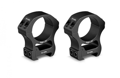 Vortex Pro Series 30mm Rifle Scope Rings, Weaver/Picatinny, High Height, 1.26 inch, Black, PR30-H, The Vortex Pro Series 30mm scope rings are designed for riflescopes with 30mm tubes and feature a high 1.26 inch mounting height. Compatible with Picatinny and Weaver bases, these rings provide a secure and stable platform for optics. Precision machined for durability and alignment, they are ideal for hunting, target shooting, and precision rifle applications.