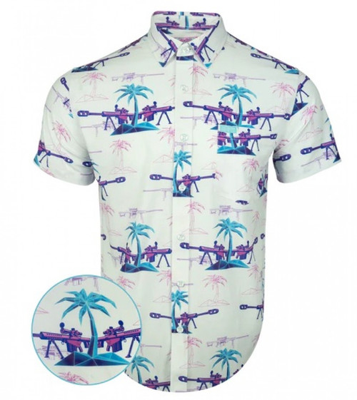 RETRO RIFLE PALM WHITE PURPLE BUTTON DOWN