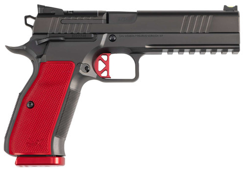 Dan Wesson DWX 9mm pistol, DWX black red handgun, optics ready DWX, 5 inch barrel competition pistol, Dan Wesson side profile, 19 round 9mm handgun, premium DWX pistol