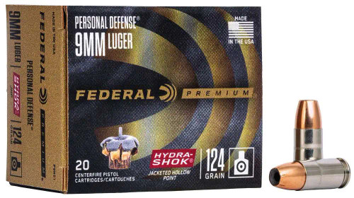 Federal P9HS1 Premium Personal Defense 9mm 124 gr Hydra-Shok JHP 20 Bx