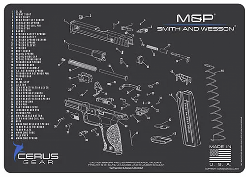 Cerus Gear Cleaing Mat S&W M&P SHIELD SCHEMATIC; Charcoal Gray/Cerus Blue