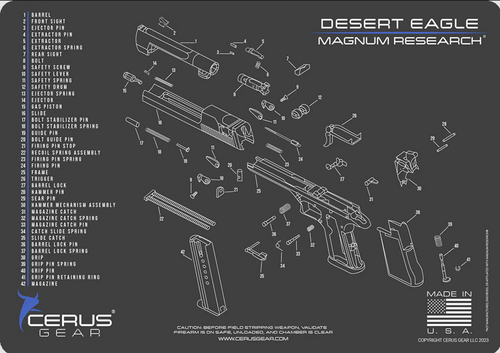 Cerus Gear Cleaning Gear Magnum Research Desert Eagle Schematic Handgun Mat - Charcoal Gray/Cerus Blue Cerus Gear Cleaning Gear Magnum Research Desert Eagle Schematic Handgun Mat - Charcoal Gray/Cerus Blue