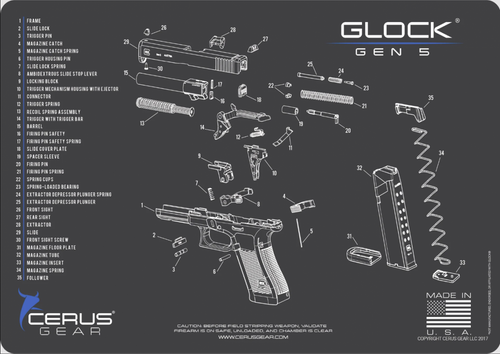 CERUS GEAR CLEANING MAT GLOCK GEN 5 SCHEMATIC; GRAY/BLUE