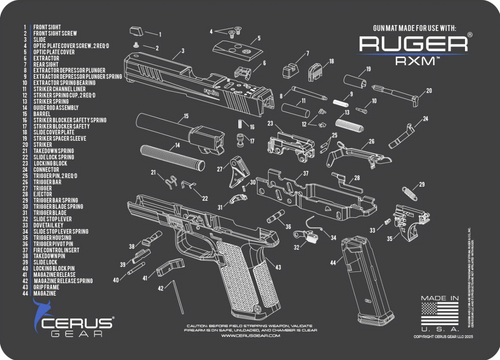 CERUS GEAR CLEANING MAT RUGER RXM SCHEMATIC; GRAY/BLUE