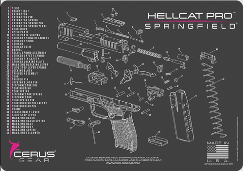 CERUS GEAR CLEANING MATS SPRINGFIELD HELLCAT PRO SCHEMATIC- CHARCOAL GRAY/PINK