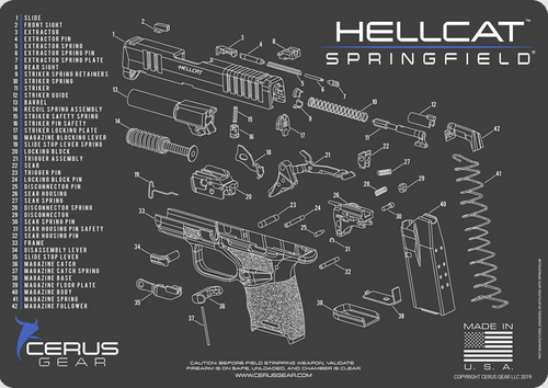 CERUS GEAR CLEANING MAT SPRINGFIELD HELLCAT SCHEMATIC - CHARCOAL GRAY/CERUS BLUE CERUS GEAR CLEANING MAT SPRINGFIELD HELLCAT SCHEMATIC - CHARCOAL GRAY/CERUS BLUE