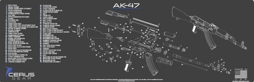 CERUS GEAR CLEANING MAT AK47 SCHEMATIC RIFLE; CHAR GRAY