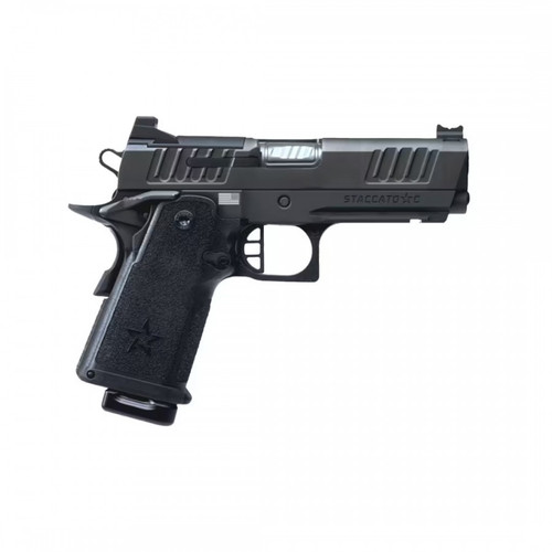 STACCATO C CARRY OPTIC READY DLC BARREL (BLK ALUM FLAT TRIGGER) - 15-1501-000112, Staccato C Carry 9mm pistol featuring an optic-ready slide, DLC-coated barrel, black aluminum flat trigger, and premium Staccato performance. UPC: 816781018550.