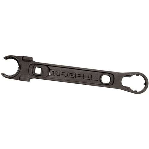 Magpul Industries Armorer's Wrench AR15/M4 MAG535-BLK, Magpul armorer wrench, AR15 gunsmith tool close up, M4 maintenance wrench, castle nut wrench detail, rifle assembly tool, Magpul workshop accessory