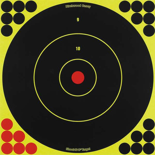 Birchwood Casey Shoot-N-C 12" Bullseye Indoor/Outdoor Paper Target Self-Adhesive Black/Chartreuse Splatter 5 Pack- 34012