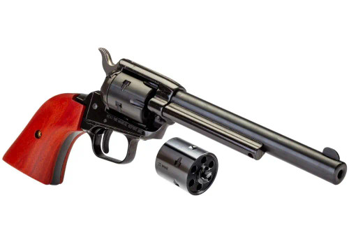 Heritage Rough Rider 22 LR.22 WMR Combo 6.5" Barrel 6 Rounds, Heritage Rough Rider Combo Revolver featuring interchangeable .22 LR and .22 WMR cylinders, a 6.5-inch barrel, and 6-round capacity. UPC: 727962500316.
