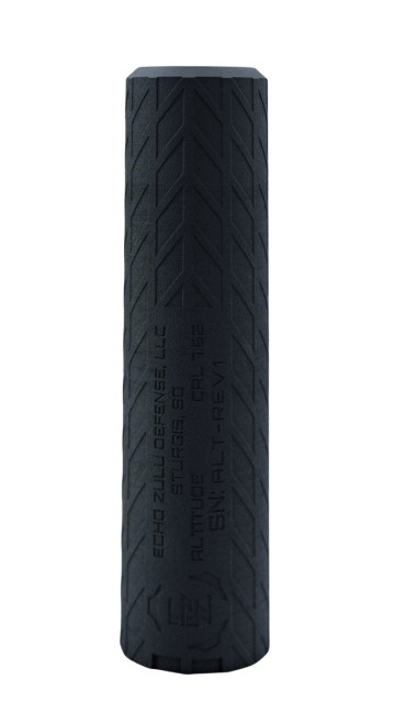ECHO ZULU DEFENSE ALTITUDE 7.62 .30 CAL SUPPRESSOR 6.5OZ TITANIUM, Echo Zulu Altitude suppressor, titanium 30 cal suppressor close up, lightweight rifle suppressor black finish, 7.62 suppressor side view, Echo Zulu Defense silencer detail, precision rifle suppressor