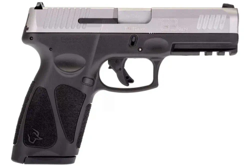 Taurus 1-G3B949 G3 Full Size 9mm 15+1/17+1 4" Matte Stainless Steel Barrel, Serrated Stainless Steel Slide, w/Picatinny Rail, Taurus G3 9mm pistol featuring a 4-inch barrel, stainless steel slide, black polymer frame, and included 17-round and 15-round magazines. UPC: 725327625704.