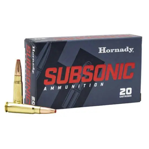 ornady Subsonic 7.62x39mm ammunition loaded with a 255-grain Sub-X® polymer-tipped expanding bullet. Engineered for reliable expansion at subsonic velocities and optimized for suppressed rifles. 20 rounds per box. UPC: 090255807875