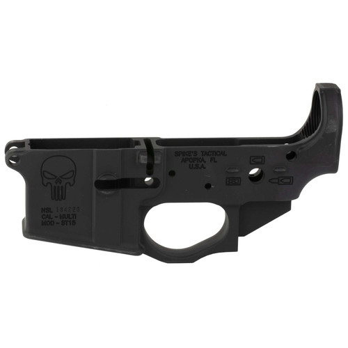 Spike’s Tactical Punisher AR-15 Stripped Lower Receiver in anodized black is precision manufactured for mil-spec compatibility and dependable performance. Designed as the foundation for custom AR-15 builds, it offers durable construction and proper component fit. Ideal for builders seeking reliable quality and distinctive styling for AR platform rifle projects and upgrades.