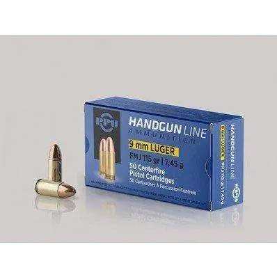 PPU Handgun 9mm 115 gr Full Metal Jacket (FMJ) 50 Bx - PPH9F1