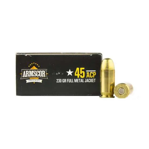 Armscor .45 ACP 230 grain jacketed hollow point ammunition is designed for reliable performance and consistent expansion. Featuring brass cases for dependable feeding and ignition, this ammo is suitable for range use and defensive applications. Ideal for shooters using .45 ACP pistols, it offers quality and value for training and personal defense.