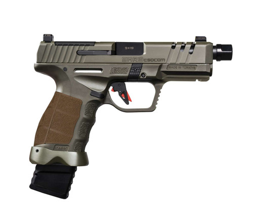 SAR USA SAR9 Socom Compact OD Green 9mm 4.5" Barrel 15/21-Rounds Optics Ready, AR USA SAR9 SOCOM Compact 9mm featuring a 4.5-inch barrel, optics-ready slide, OD Green frame, and 15/21-round magazines. UPC: 810075874068.