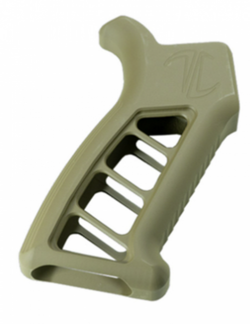 Timber Creek Enforcer grip FDE, AR15 pistol grip flat dark earth, Timber Creek AR grip close up, FDE AR grip texture, AR rifle grip side view, Timber Creek grip