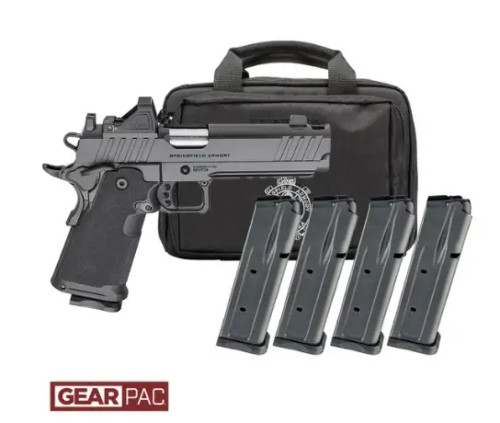 Springfield 1911 DS Prodigy AOS Comp Gear Pac 9mm 5" Barrel 17/20-Rounds w/ Viridian RFX11, 4 Mags, Springfield Prodigy AOS Comp pistol, Prodigy 9mm with Viridian optic, Springfield handgun with 4 mags, double stack 1911 side view, Prodigy Comp RFX11 close up, Springfield Armory pistol