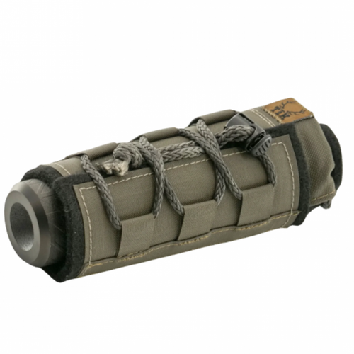T&K Kilo suppressor cover Ranger Green, 8 inch suppressor heat cover, bolt action rifle suppressor wrap, suppressor mirage cover close up, Ranger Green suppressor accessory, precision rifle suppressor gear