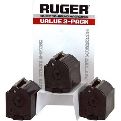 Ruger BX-1 10/22 .22LR 10-Round Magazine 3 Pack - 90451, Ruger BX-1 3-Pack of genuine factory 10-round rotary magazines for Ruger 10/22 rifles. Durable polymer construction with Ruger's legendary rotary feeding reliability. UPC: 736676904518.