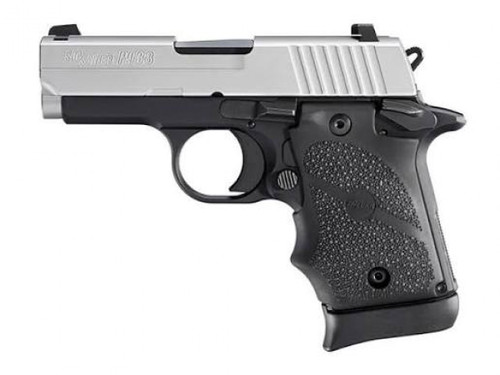 Sig Sauer P938 9mm 3" Barrel, 2 Tone, SAO, Siglite, Black G1 7+1 Rounds Rubber Grips Stainless Night Sights