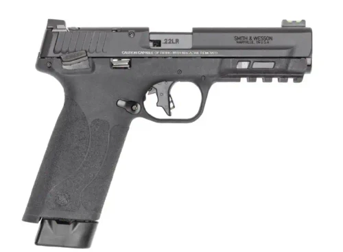 Smith and Wesson M&P 22X .22 LR 4.1" Threaded Barrel 20-Rounds - 14312, Smith & Wesson M&P 22X chambered in .22 LR. Features a 4.1-inch threaded barrel, optics-ready slide, fiber optic sight, thumb safety, and two 20-round magazines. UPC: 022188901733.