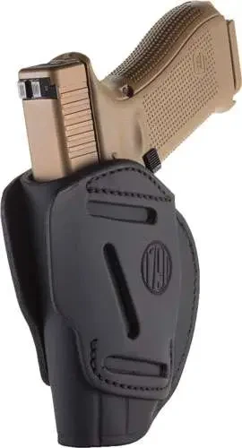 Premium 1791 Gunleather 3-Way OWB leather holster in Stealth Black. Fits Glock 17, HK VP9, S&W M&P9, Springfield XD9 and similar full-size pistols. Ambidextrous design with vertical, horizontal, and cross-draw carry positions. UPC: 816161020173