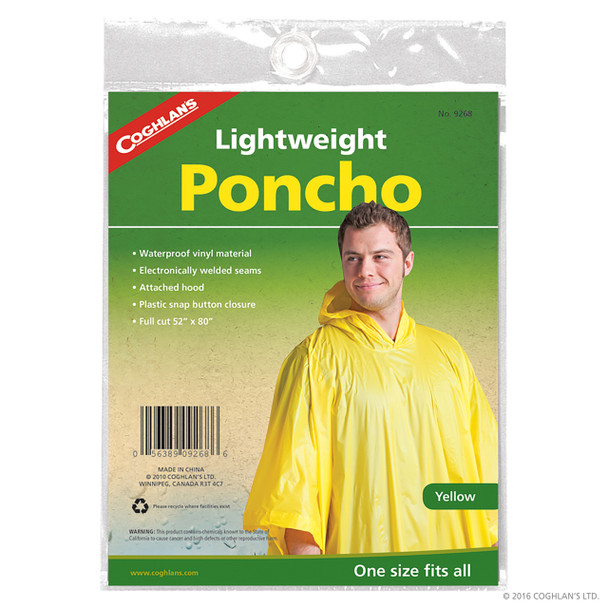 Coghlans - Vinyl Rain Poncho - Yellow - 9268 - Outdoor Stockroom