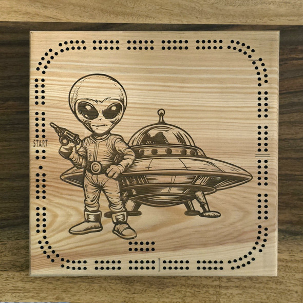 Space Alien with UFO Cribbage Board