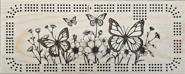 Butterflies & Flowers Cribbage Board