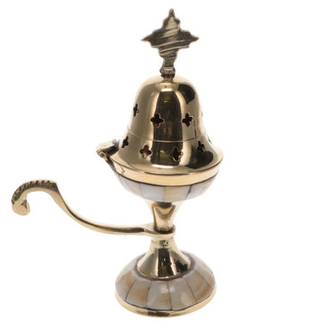 Brass Censer Lidded - Mother of Pearl