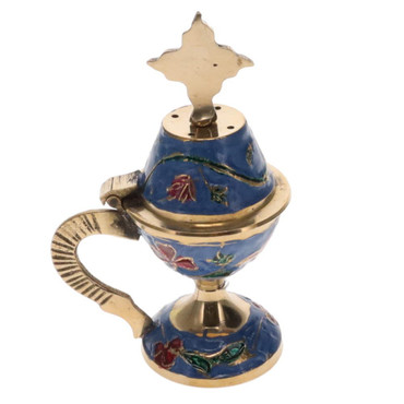Brass Censer Lidded - Blue Floral