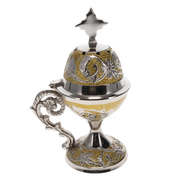 Brass Censer Lidded - Gold Floral