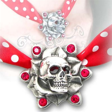 Skull Rose ribbon choker