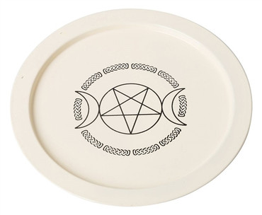 Offering Plate - white pentagram moons