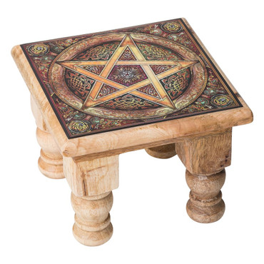 Carved Altar table - brown pentacle print