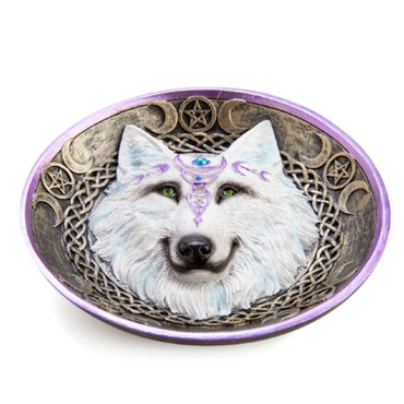 Incense Holder Round White Wolf