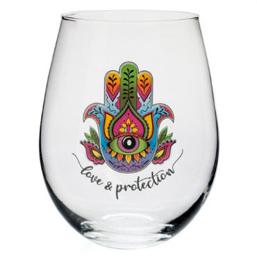 Stemless Wine Glass Hamsa Hand